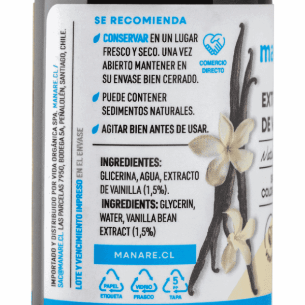 EXTRACTO DE VAINILLA SIN ALCOHOL 59 ML MANARE - Imagen 3
